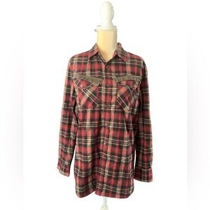 Most Official Seven Black Red Tan Plaid Long Sleeve Button Down Shirt Size M